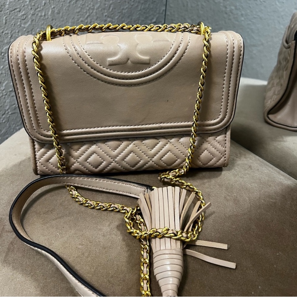 Tory Burch Fleming Convertible Shoulder Bag Shell Pink Quilted Leather - Picture 1 of 10